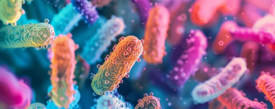 Microbes in fermented food close up, focus on, copy space colorful, Double exposure silhouette with food