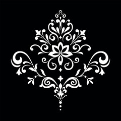 Damask graphic ornament. Floral design element. Black and white vector pattern.