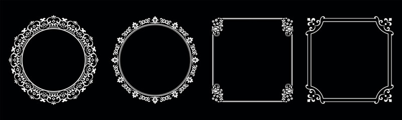 Set of decorative frames Elegant vector element for design in Eastern style, place for text. Floral black and white borders. Lace illustration for invitations and greeting cards.