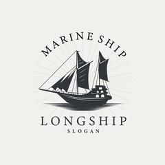vintage viking longship warship logo traditional ocean sailboat silhouette design