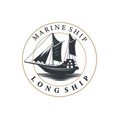 vintage viking longship warship logo traditional ocean sailboat silhouette design