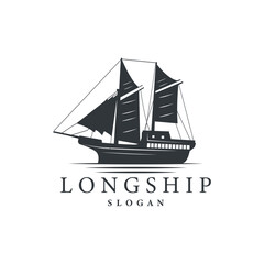 vintage viking longship warship logo traditional ocean sailboat silhouette design