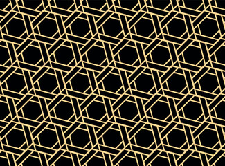 The geometric pattern with lines. Seamless vector background. Golden and black texture. Graphic modern pattern. Simple lattice graphic design
