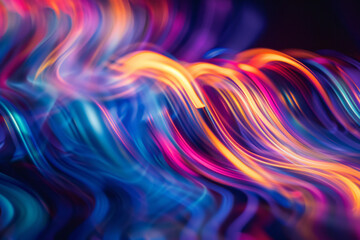 Naklejka premium Close-up of flowing abstract light streaks, showcasing a spectrum of colors for a visually stimulating bokeh effect