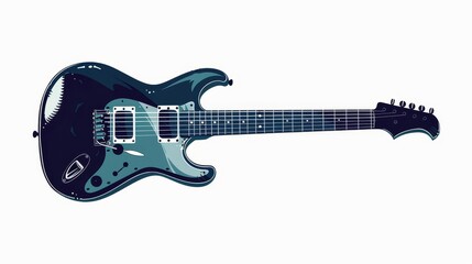 Long shot of an electric guitar, icon, glyph style, isolated on a crisp white background, bold and edgy, sleek curves, modern and dynamic feel
