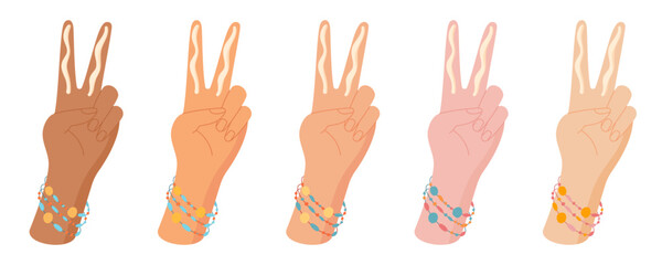 Fototapeta premium Flat hands set with sunscreen cream and two finger rule concept, cartoon sun protection manual illustration, vector character hand with spf oil placed on 2 finger, creative sun screen product concept.