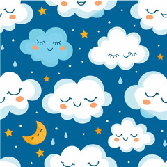 illustration of Sleepy Clouds seamless pattern ,calming pattern with fluffy clouds