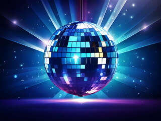 Obraz premium disco ball with disco lights shiny, night, shine, glitter, decoration, celebration, glass, retro, circle, nightlife, Ai generated 
