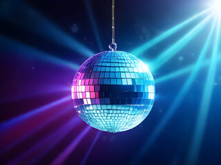blue disco ball reflection, bright, shiny, glass, shine, nightlife, blue, celebration,Ai generated 