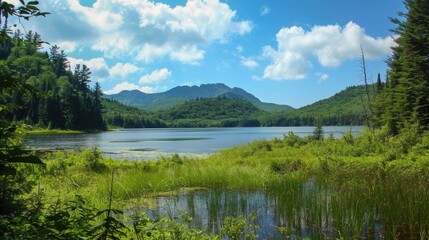 Fototapeta premium A breathtaking view of a tranquil lake surrounded mountains