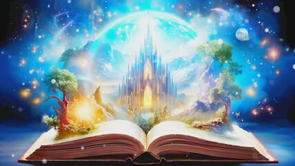BIble Book of Creation with Fantasy and Magic Literature Religion Concept Open Learn Page Imagination Education Study Knowledge Wisdom Light Idea School Read Magical Universe Abstract Story Christian