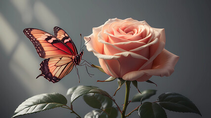 Rose with butterfly, elegant, luxury, clean, smooth, elegant, beautiful, highly detailed, sharp focus, studio photography, xf iq 4, 1 5 0 mp, 5 0 mm, iso 2 0 0, 1 / 1 6 0 s, realistic, natural light, 