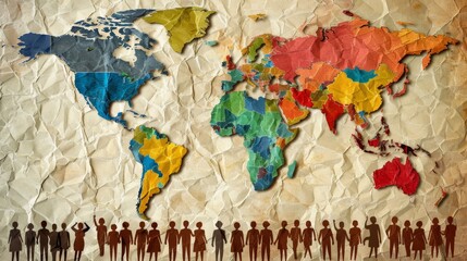 Fototapeta premium Celebrating World Population Day with Vibrant Infographics on Textured Paper