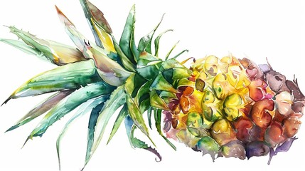 Obraz premium Tilted angle view of a Pinana, captured in the delicate strokes of watercolor, isolated against a white background, highlighting its unique form and radiant hues
