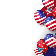 Isolated design component, gorgeous balloons with American flag pattern.