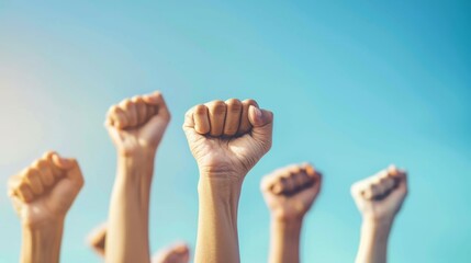 Solidarity in Action Activists Raising Fists for Population Justice on World Population Day with Copy Space