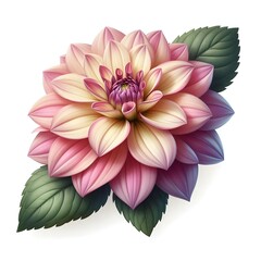 Fototapeta premium Exquisite Realistic Dahlia Flower with Leaf Isolated on White Background
