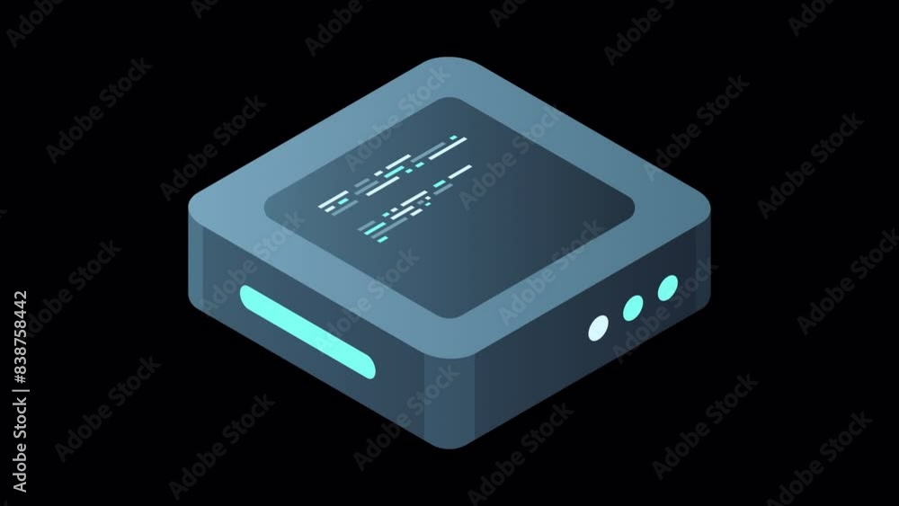Aufkleber Isometric futuristic server animation. Isometric database or data center. Abstract blockchain. Computer storage. Cloud storage. Transparent background with alpha channel