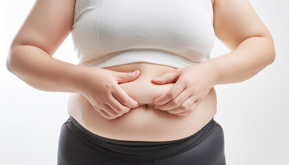 メタボリックシンドロームの女性がお腹の贅肉をつまむ,Generative AI AI画像