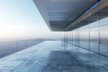 Empty hall of modern architectures，glass show room background.
