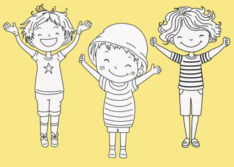 Three children in sketch style.eps