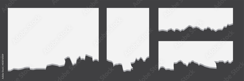 Poster torn paper with rough edge. paper rectangle shapes with jagged border. grunge strip background. vect