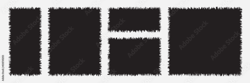 Poster torn paper frames with rough edges vector set. black square shapes with ripped jagged borders on whi