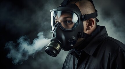 the man in anti gas mask in vapours of gas.generative.ai 