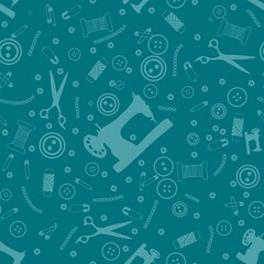 Cartoon silhouette hobbies seamless sewing machine pattern for wrapping paper