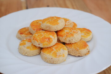 peanut cookies on a white plate, closeup of photo