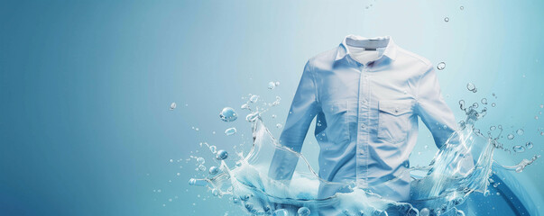 A white shirt is being washed in clean water with bubbles, symbolizing cleanliness and freshness. Perfect for cleaning or laundry-themed imagery.