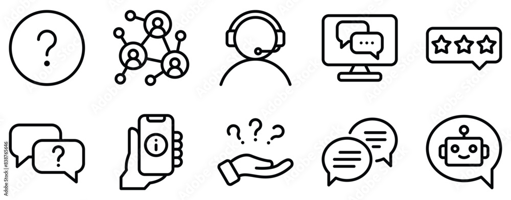 Poster frequently asked questions icon set crisp line style collection