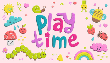 Fototapeta premium Set of colorful 3d plasticine posters - vector illustration. Cute childish banners collection.