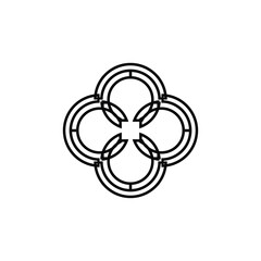 Monochrome based floral mandala symbol. Simple pattern in circle design. Ornament geometry illustration shape. Line art for printing on fabrics. Figure relaxation and meditation. Ethnic arabic ornate