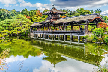 Colorful East Lake Pond Peace Bridge Heian Shinto Shrine Kyoto Japan