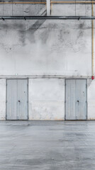 Fototapeta premium Industrial warehouse spaces in neutral colors with copyspace for text.