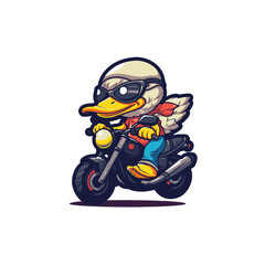 Vector design of a duck riding a cute motorcycle