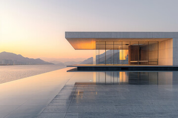 Luxury Island Villa With Infinity Pool At Sunset.