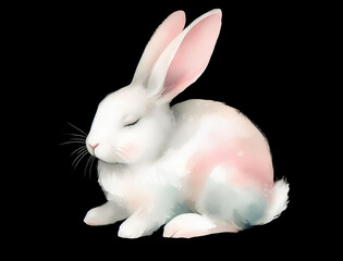 Watercolor picture of a rabbit on a black background