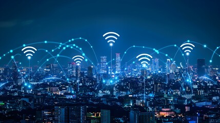 Modern city with wireless network connection