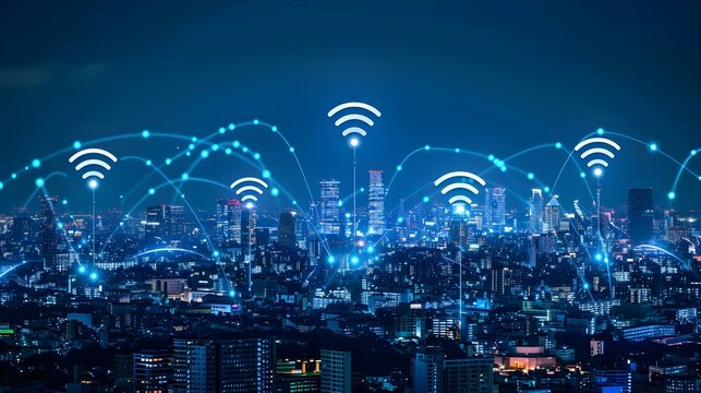 Modern city with wireless network connection