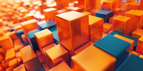 Orange and Blue Cubes in a Room