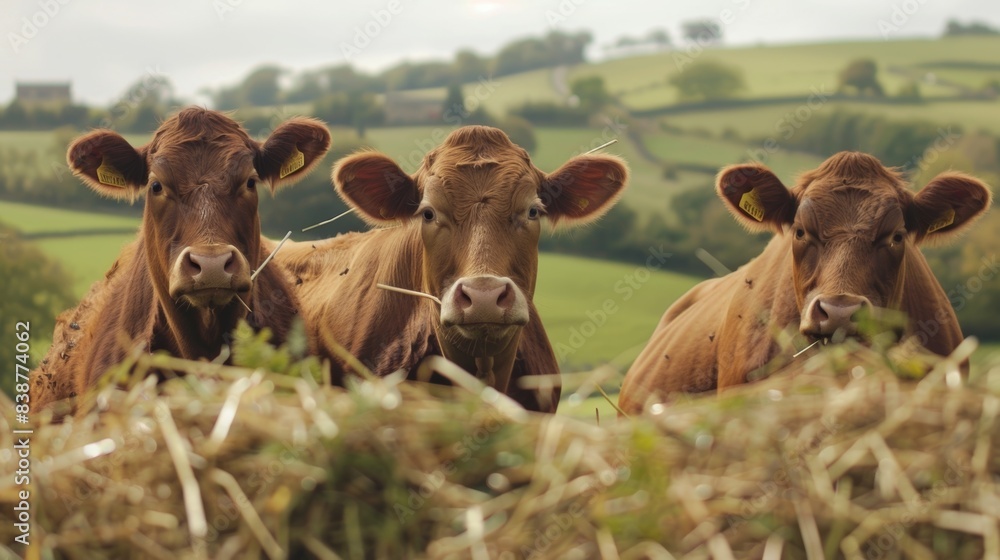 Aufkleber a group of cows happily munching on silage that was harvested and preserved using advanced smart tec