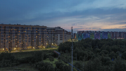 City landscape, St. Petersburg sky. Outskirts of the city, Devyatkino metro station.