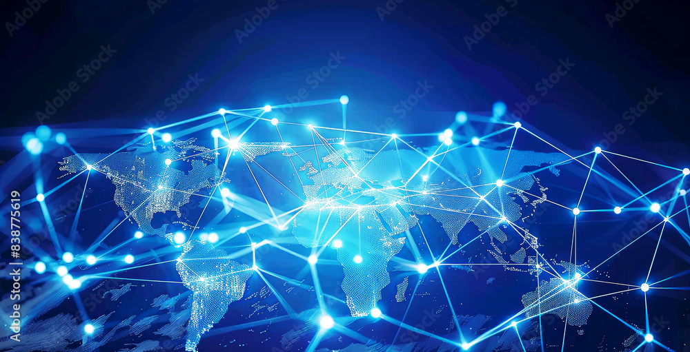 Wall mural digital technology connect background. world map with net. concept of information