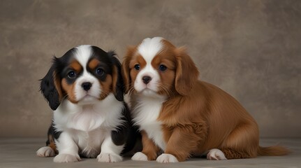 Cavalier King Charles. puppy 2 months old and guinea.generative.ai 