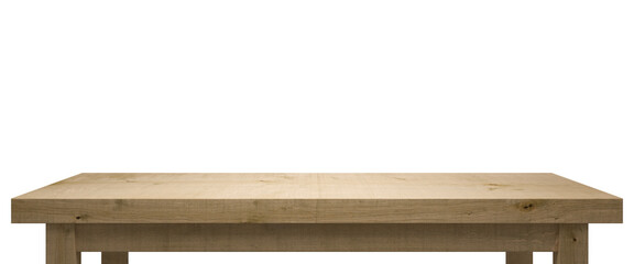 Wooden table isolated on white. Product display transparent background.