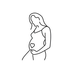 Pregnancy flat line icon. Vector outline illustration of pregnant woman. Black color thin linear sign for gynecologist.