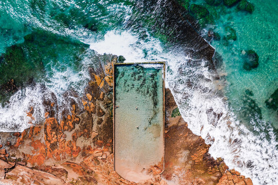 Ocean pool on the coast, aerial view, Sydney, Australia