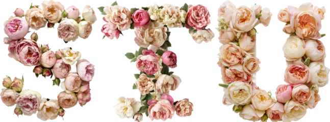 Flower font S,T,U,alphabet